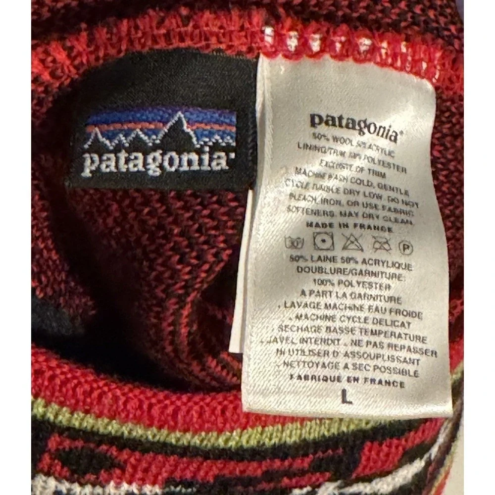 Vintage Patagonia Beanie Wool Tassel Hat L Aztec Made in France 90s Y2K Rare